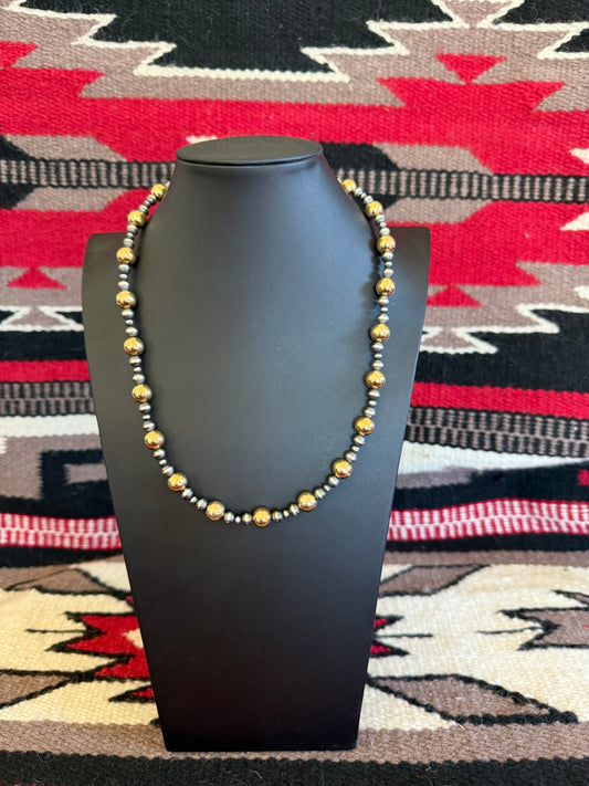 Style 6 Sterling Silver Navajo Pearls and Gold Necklace 22" Long