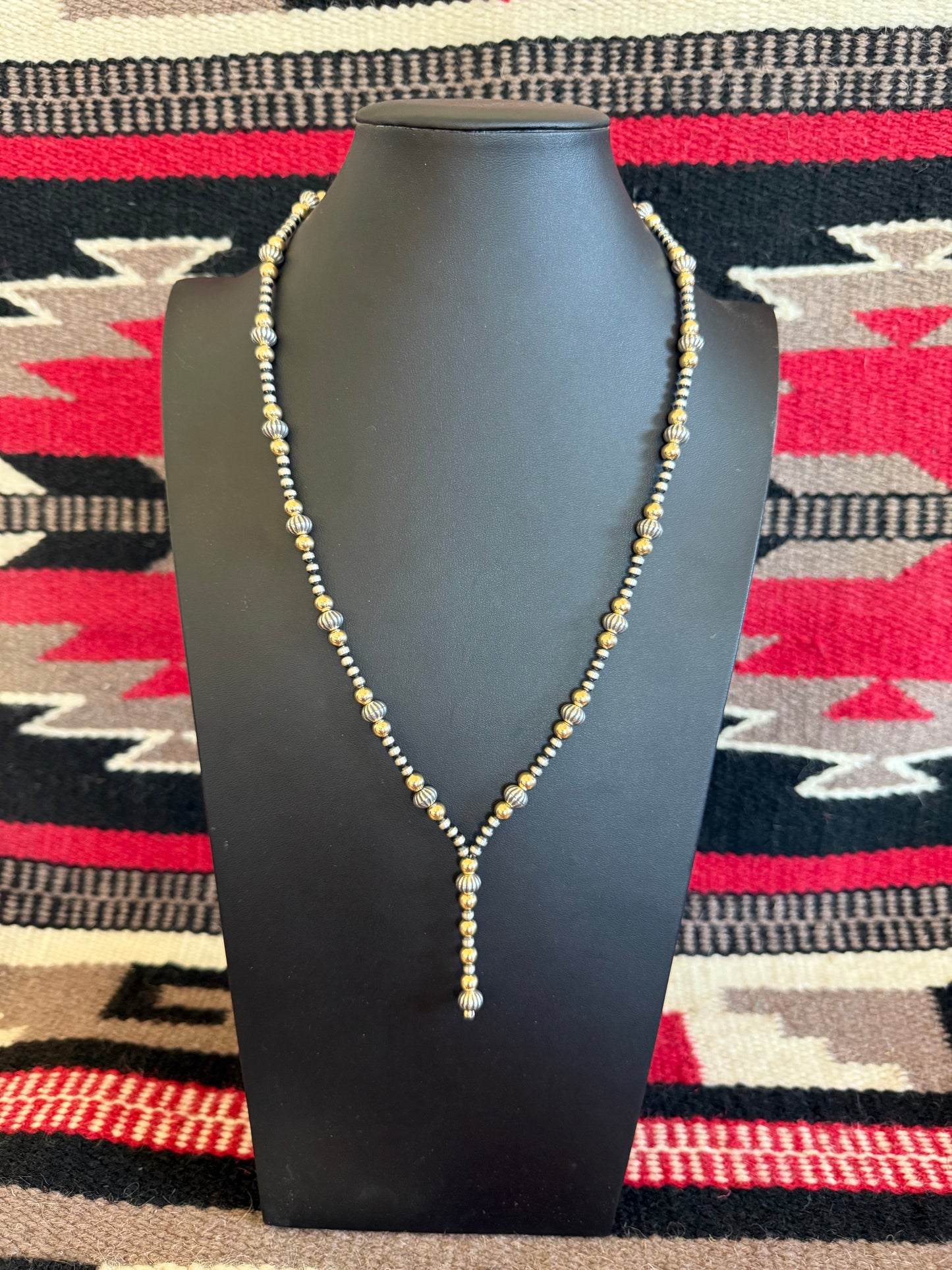 Sterling Silver and Gold Filled Lariat Necklace 24"Long