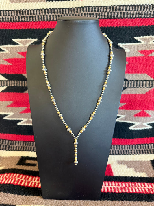 Sterling Silver and Gold Filled Lariat Necklace 24"Long