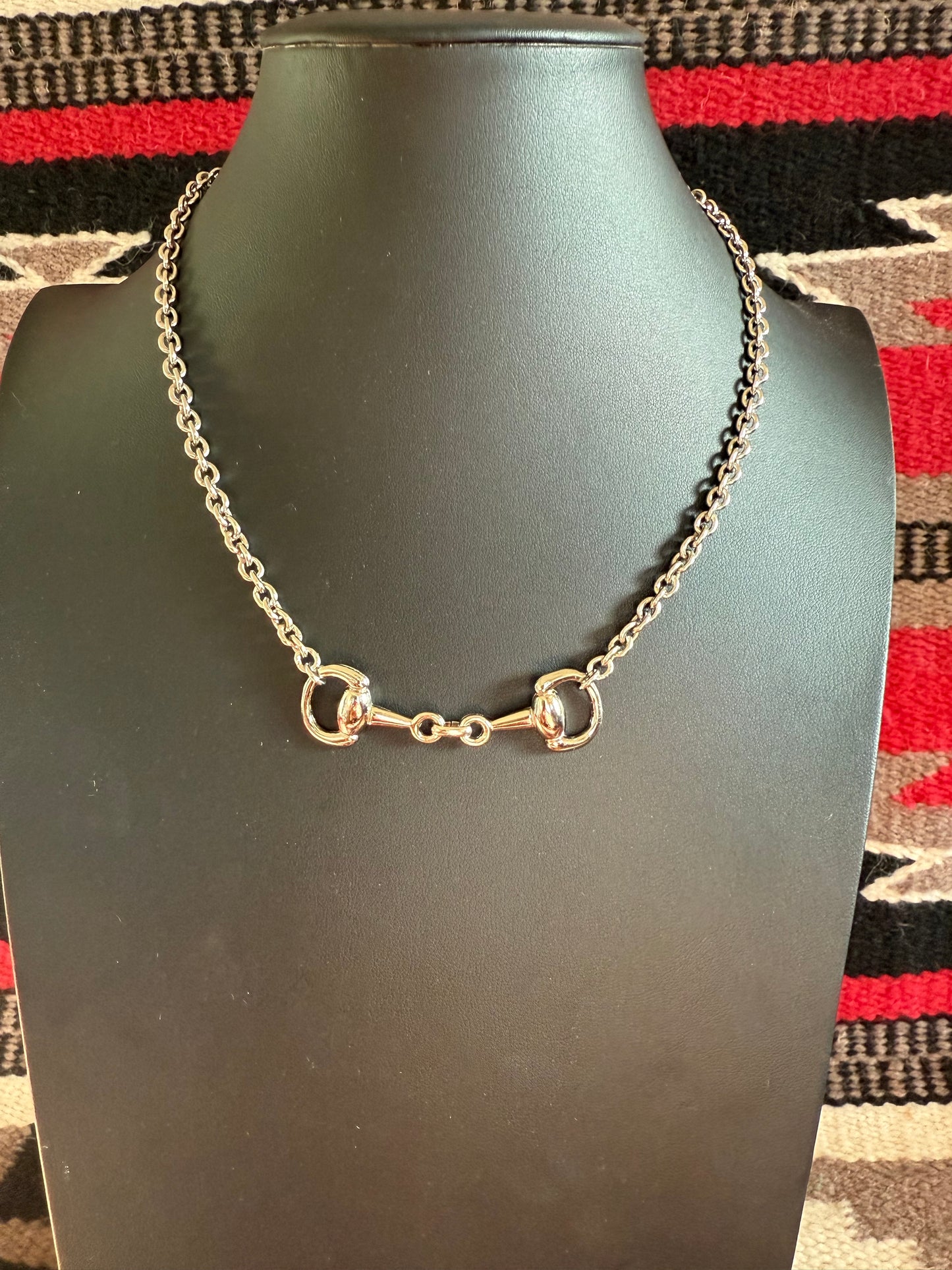 v2  Mini Full Snaffle Bit Silver Necklace 18" Long