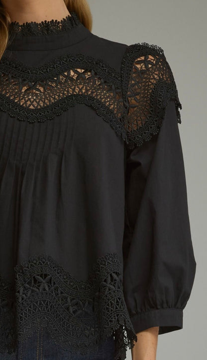 z   Fancy Black Lace Trim  Top