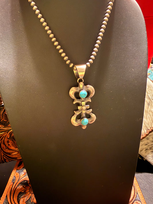 Handmade Sterling Silver and Kingman Turquoise Sand Cast Pendant