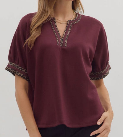 z   A Touch of Leopard Top Burgundy