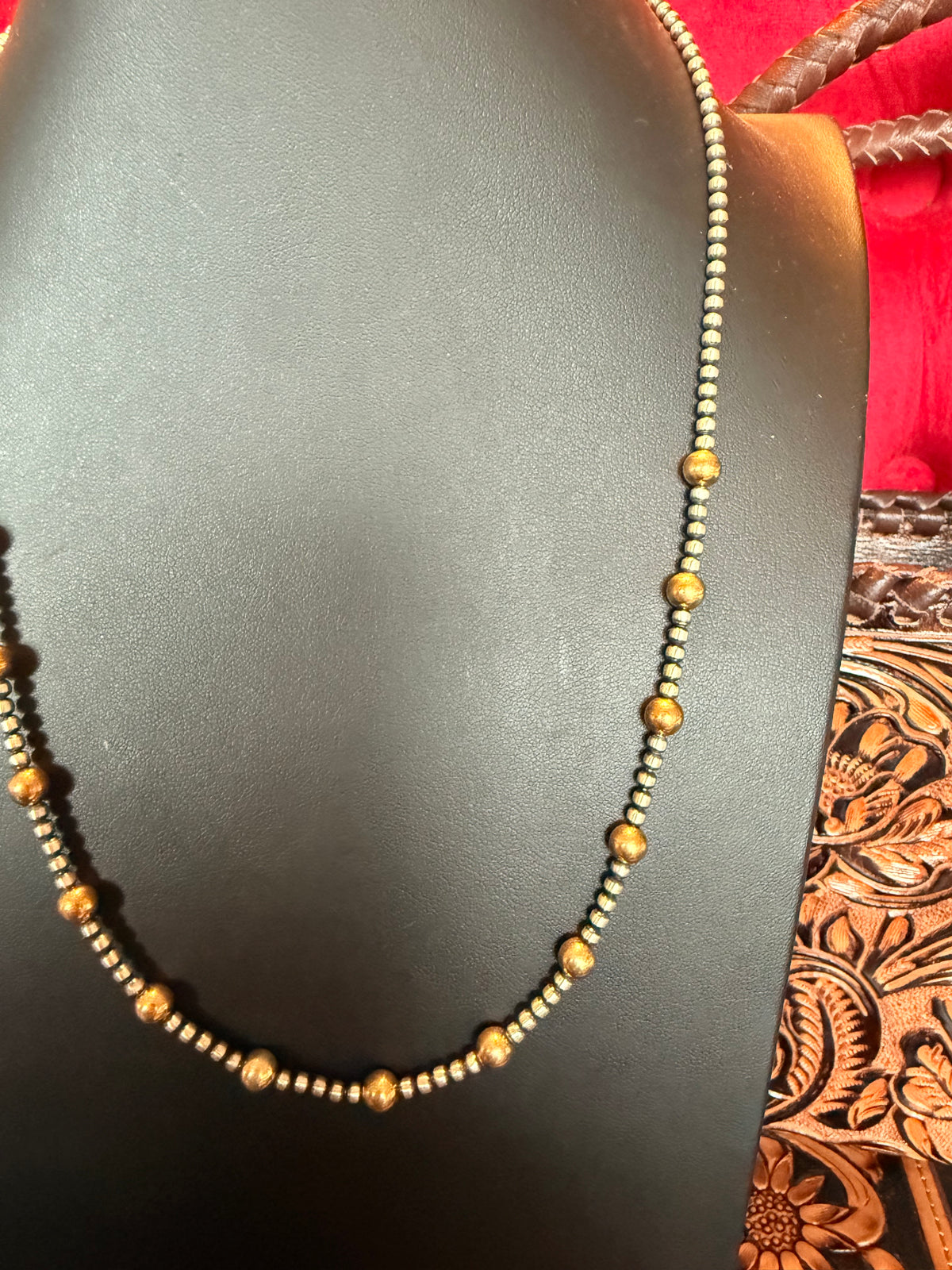 Style 4 Sterling Silver Navajo Pearl and Gold Necklace 22 " Long 3mm