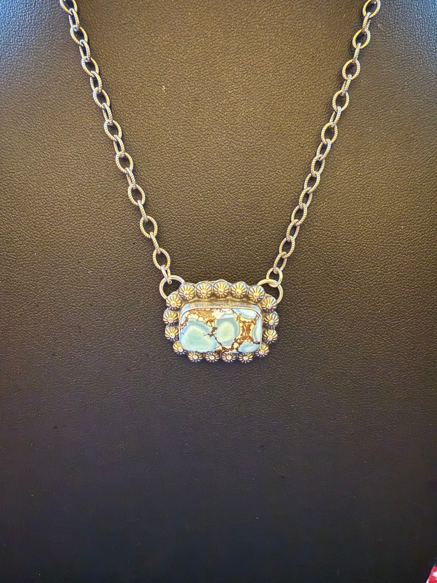 Sterling Silver Link Chain Necklace with a Rectangle Golden Hills Turquoise Pendant 20" Long