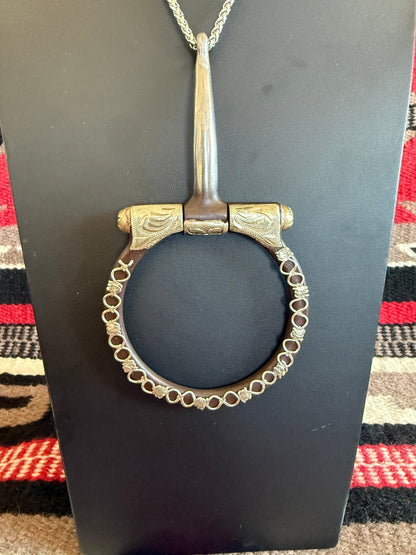 v2   Brown Snaffle Bit on Thick Silver Chain 19" Long #2