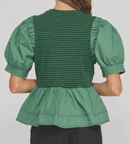 z   Poplin Contrast Striped Top