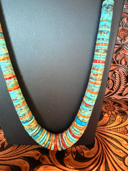 Multi Color Turquoise Wafer Necklace 30" Long