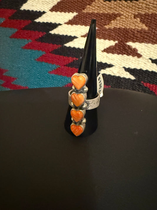 Sterling Silver and Orange Spiny Heart Ring