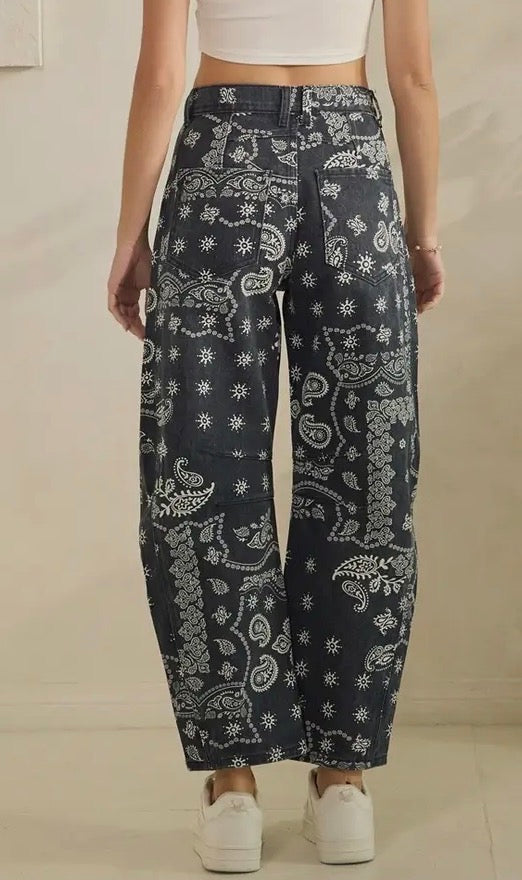 z   Paisley Printed Denim Pants