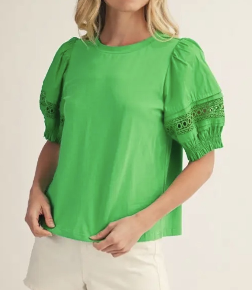 z   Green Lace Accent Top