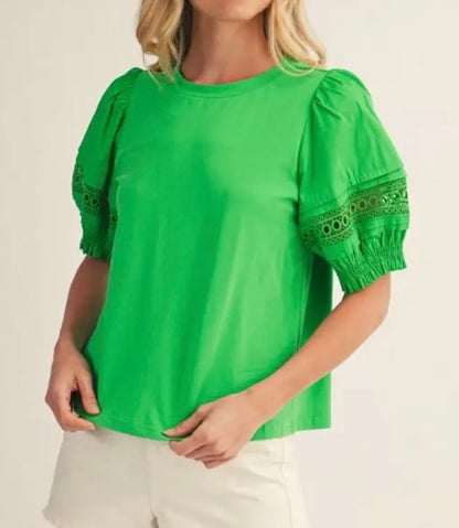 z   Green Lace Accent Top