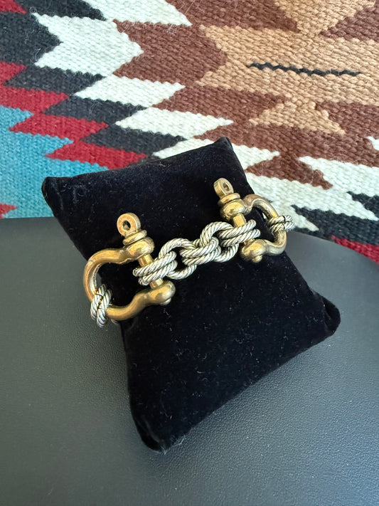 v2   Brace11  Double Shackle Bracelet Sterling Silver and Gold Plated