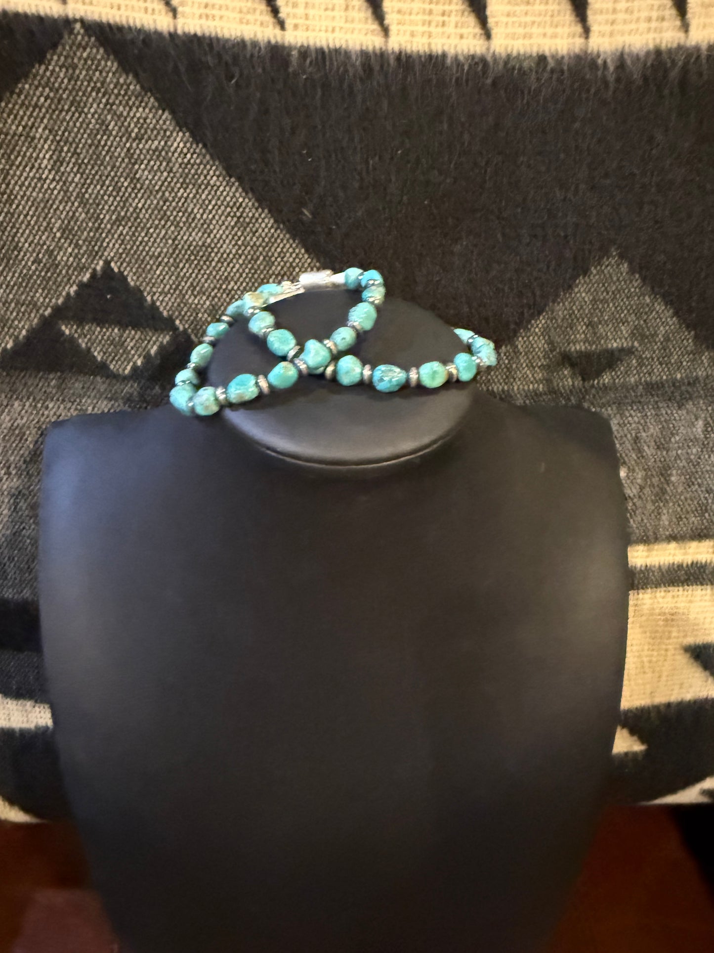 Red River Turquoise  and Sterling Silver Saucer Pearls Bracelet