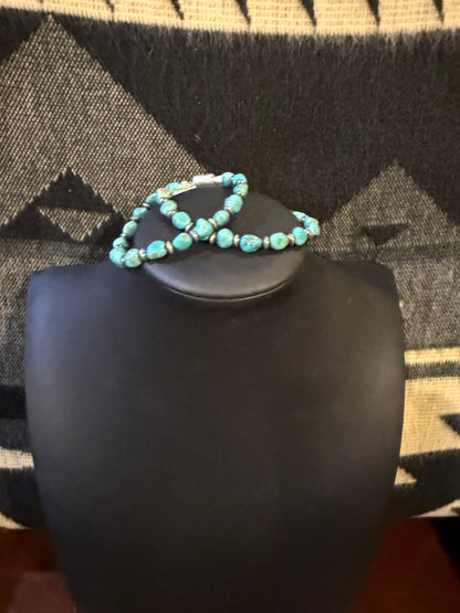 Red River Turquoise  and Sterling Silver Saucer Pearls Bracelet