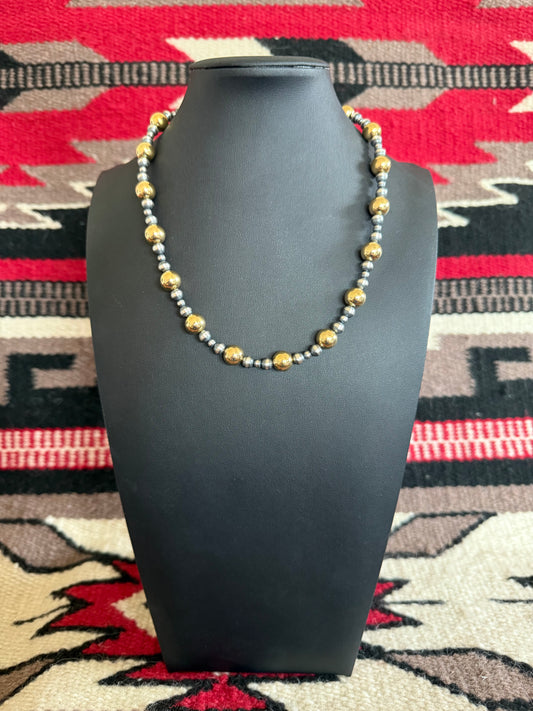 Style 6 Sterling Silver Navajo Pearl and Gold Necklace 18" Long