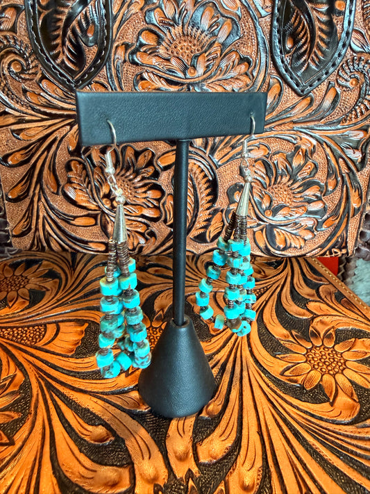 Kingman Turquoise Heishi Earrings  By Daniel Coriz