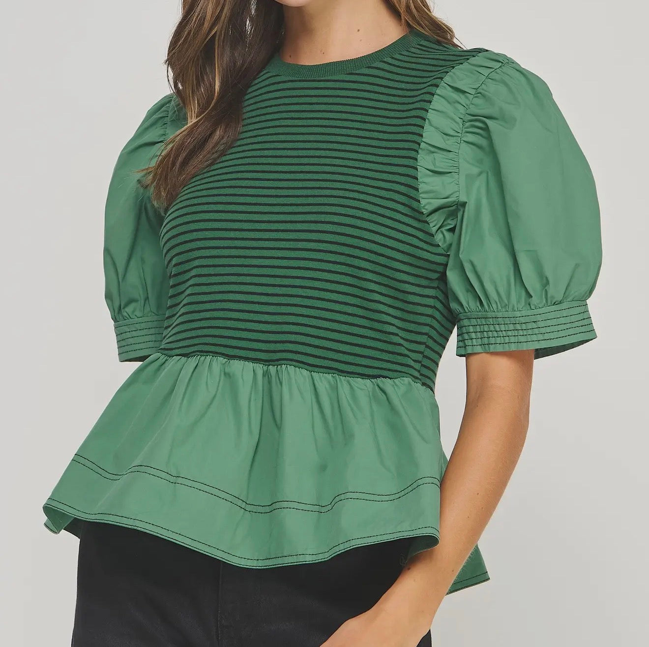 z   Poplin Contrast Striped Top