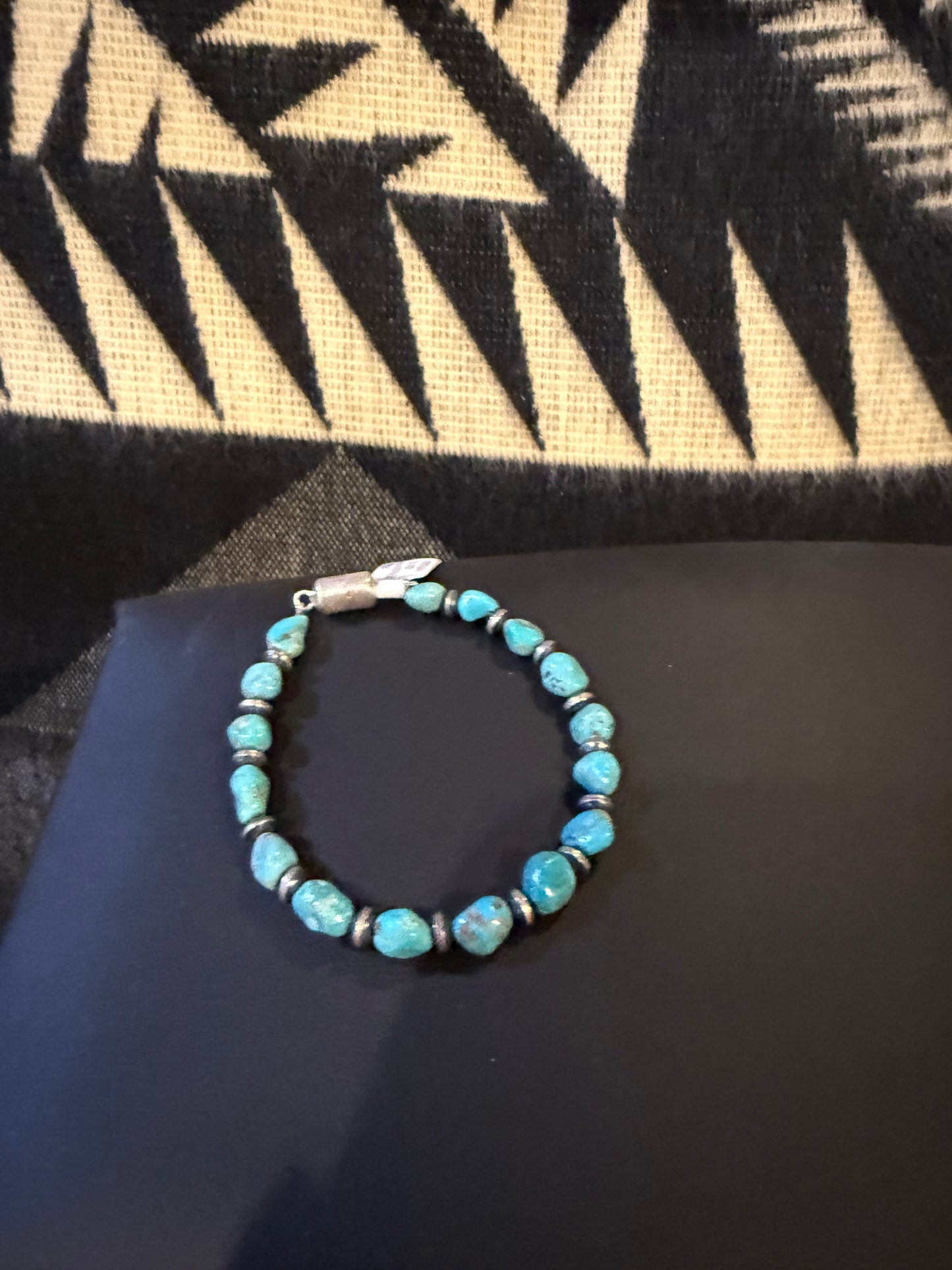Red River Turquoise  and Sterling Silver Saucer Pearls Bracelet