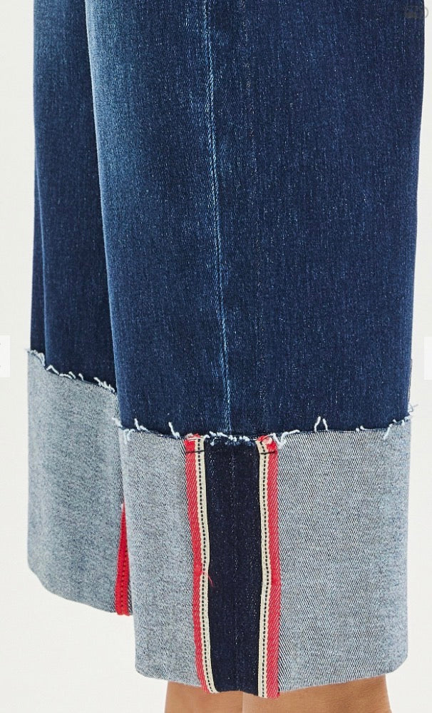 z   Risen Tummy Control Mid Rise Crop Wide Cuffed Jeans