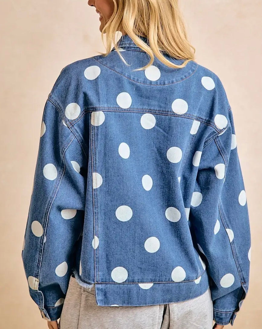 z   Polka Dot Denim Jacket