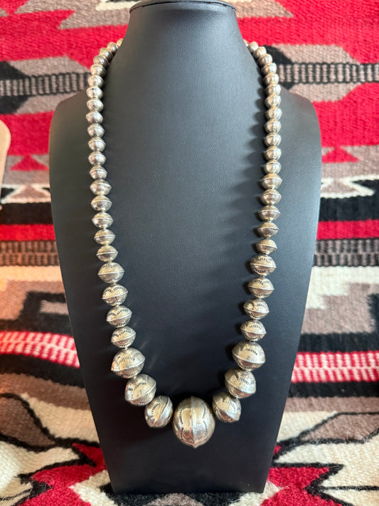 Vintage Navajo Pearl Graduated Necklace Stamped 24" Long