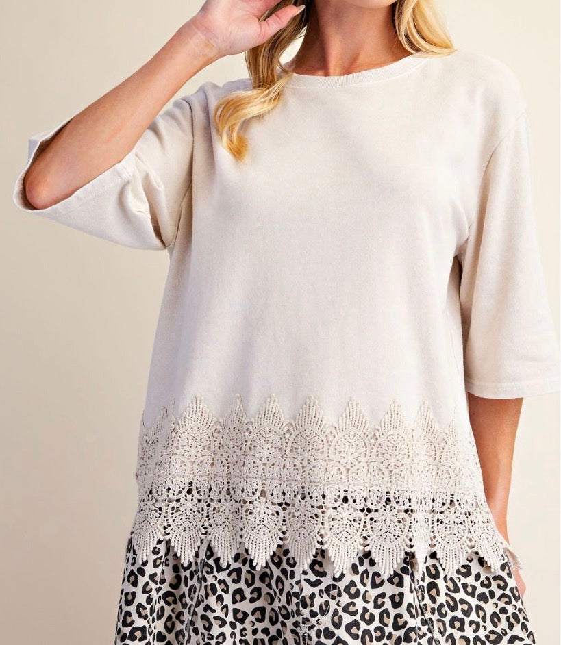z   Ecru Mineral Washed Lace Bottom Top