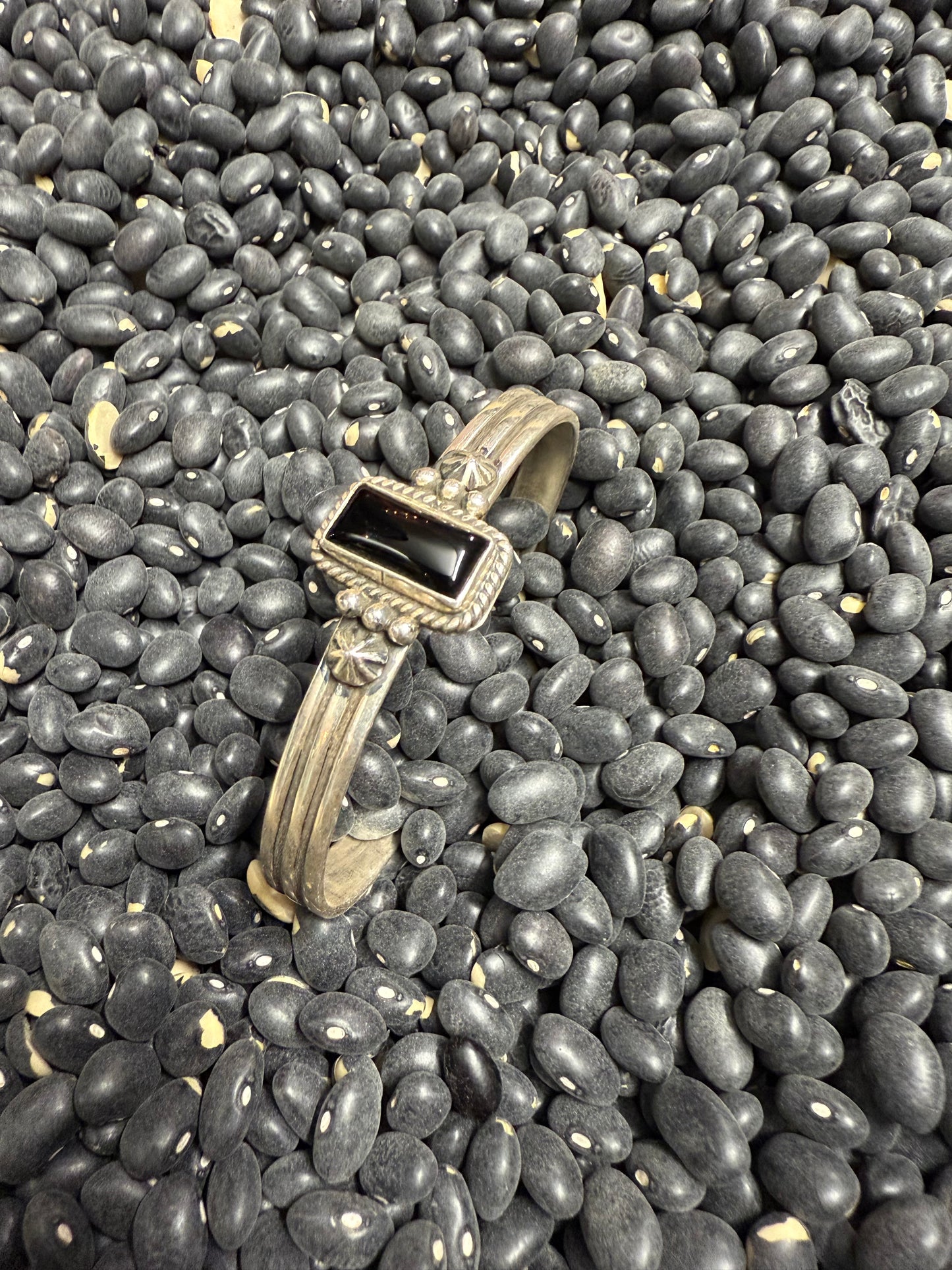 Sterling Silver and Black Onyx Rectangle Cuff
