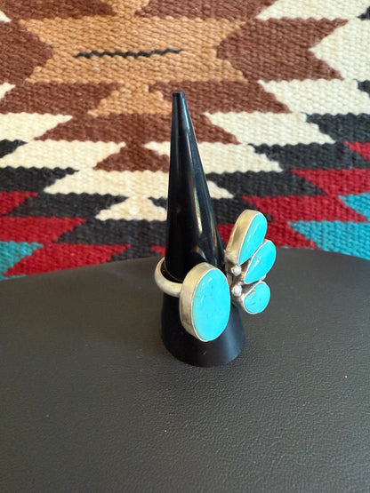 Sterling Silver and Kingman Turquoise Split Cluster Ring
