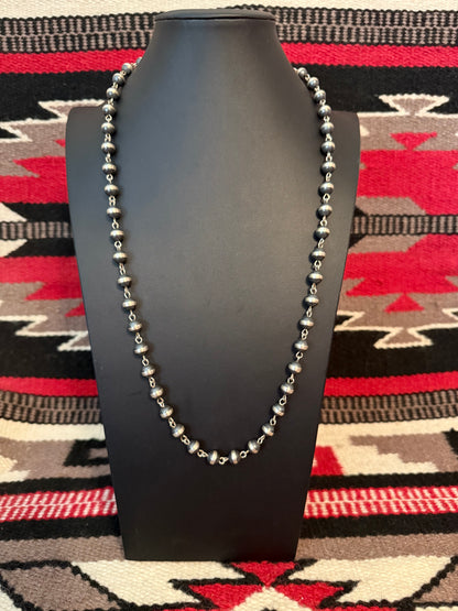 8mm Sterling Silver Navajo Pearl link Chain Necklace 30" Long