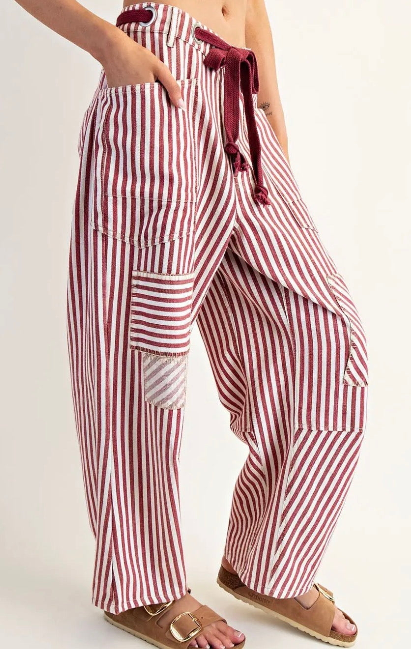 z   Striped Drawstring Barrel Pant