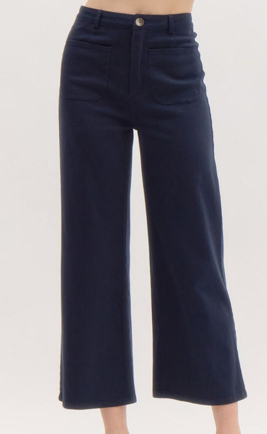 z   Solid Color High Waisted Wide Leg Pants
