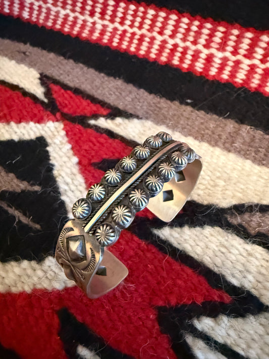 Sterling Silver Cuff with Stamping and Detail Down the Top