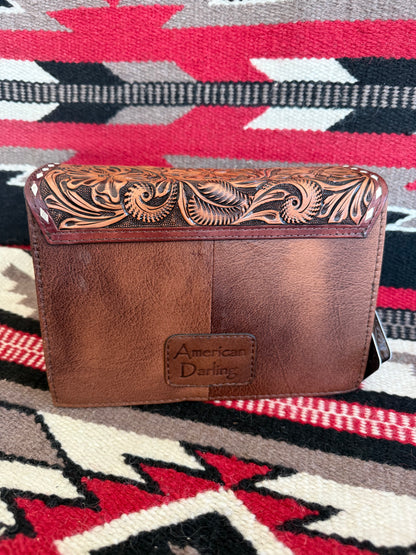 American Darling Western Leather Small Cross Body Bag with Hand-Tooling