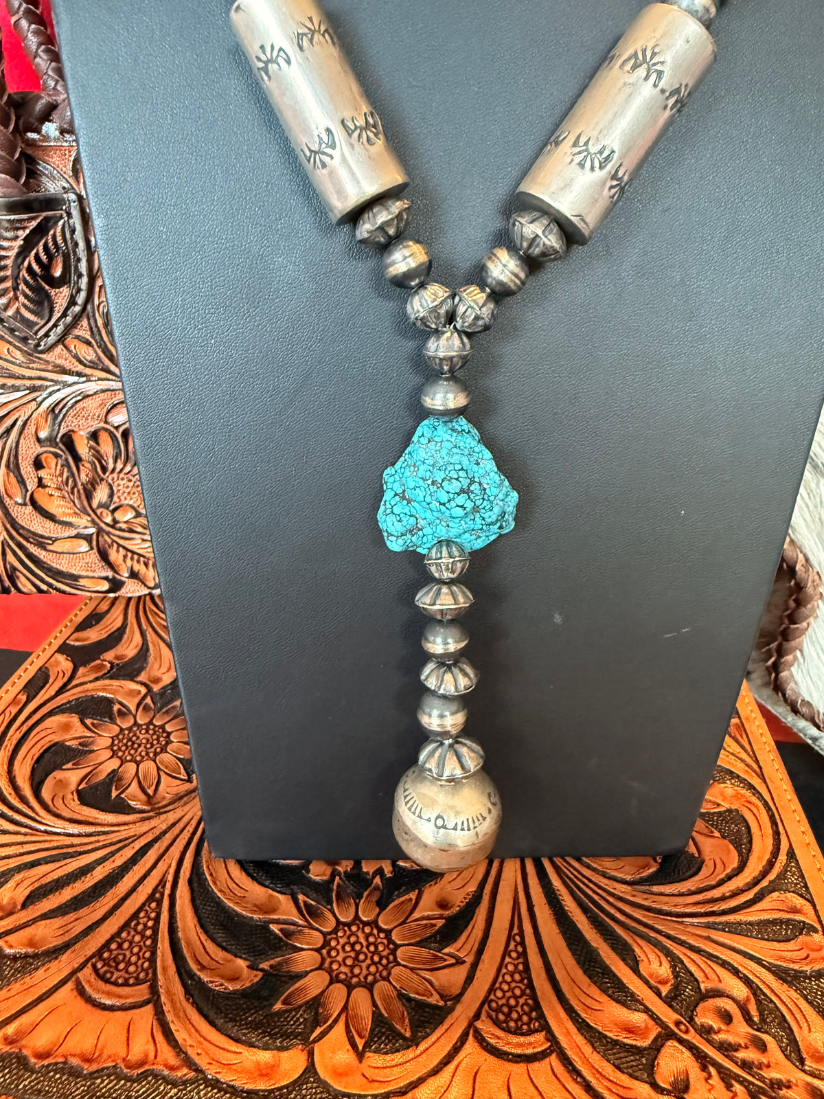 Handmade Navajo Pearl Necklace 30" Long + 4 Drop  By Virginia Tso