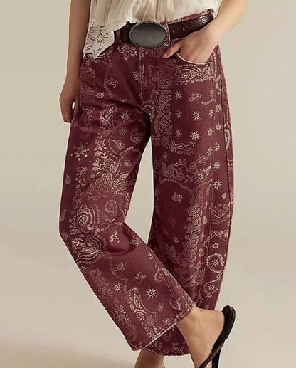 z   Western Vintage Paisley Barrel Jeans