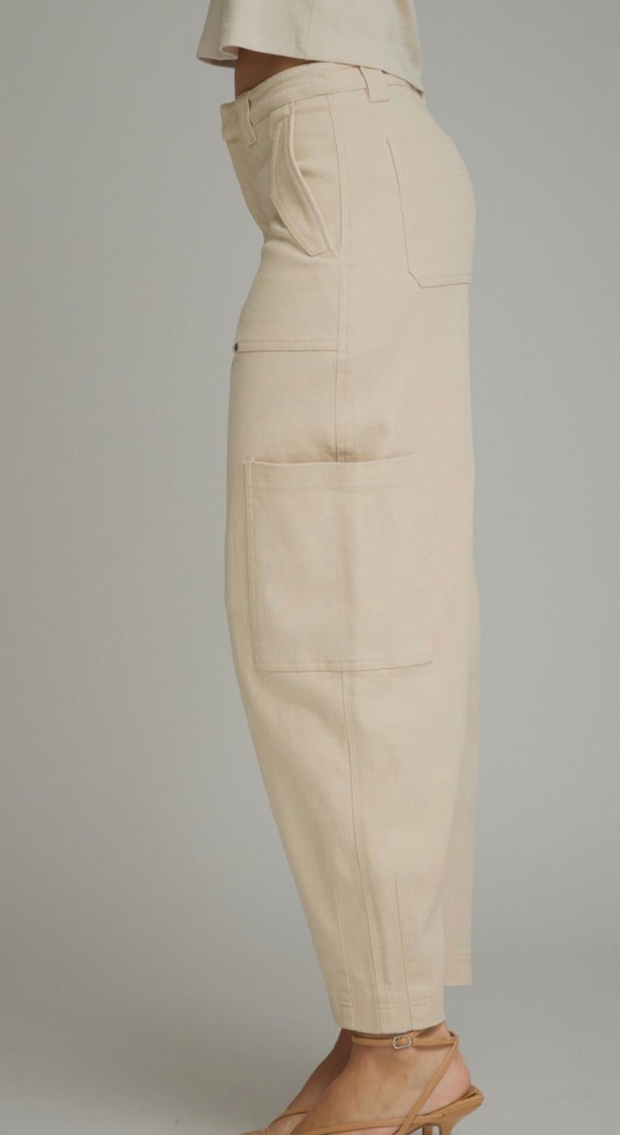 z   Cream Cargo Pocket Jeans with a Slight Barrel