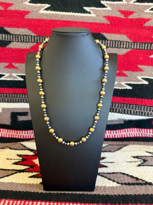 Style 6 Sterling Silver Navajo Pearls and Gold Necklace 24" Long