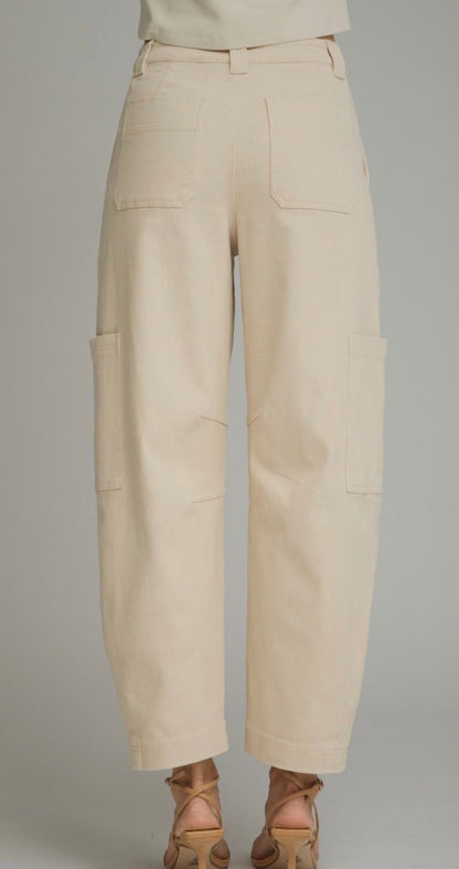 z   Cream Cargo Pocket Jeans with a Slight Barrel