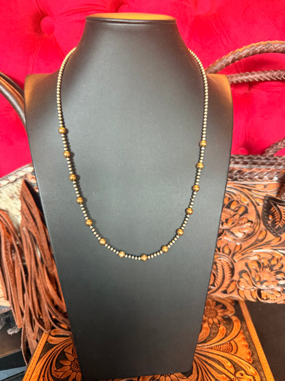 Style 4 Sterling Silver Navajo Pearl and Gold Necklace 22 " Long 3mm