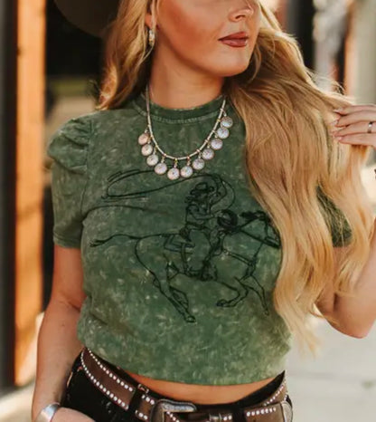 z   Miner Washed Cowboy Embroidered Top