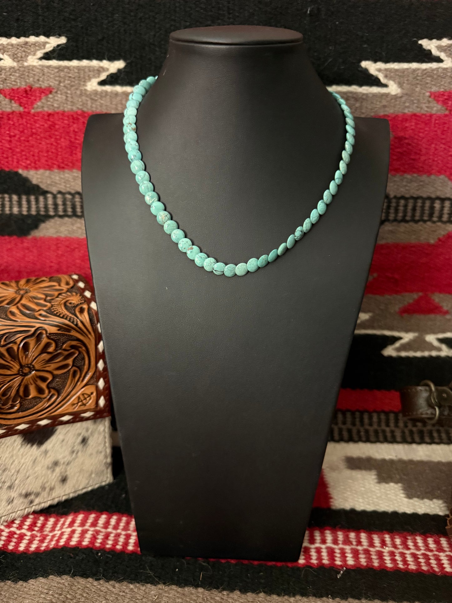 #2 Turquoise Disk Necklace 8mm  18" Long