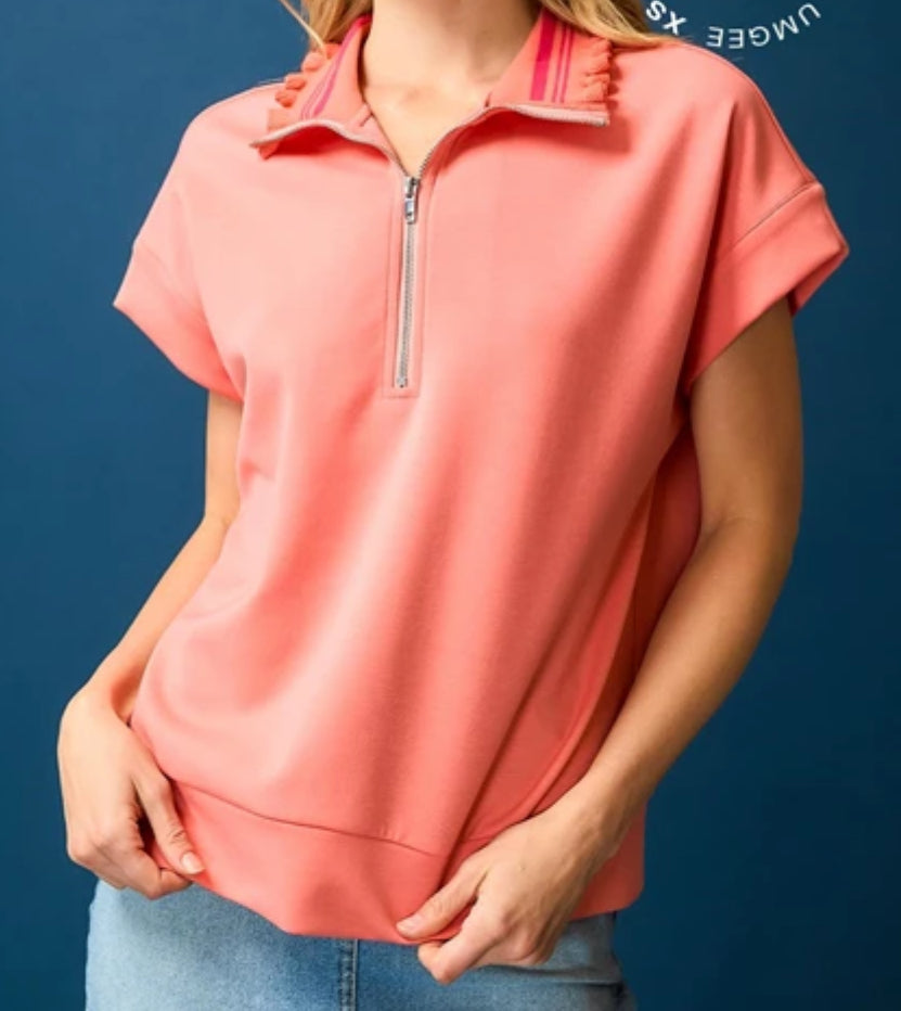z   Chic Zip-Up Top and Ruffle Trim Short Set
