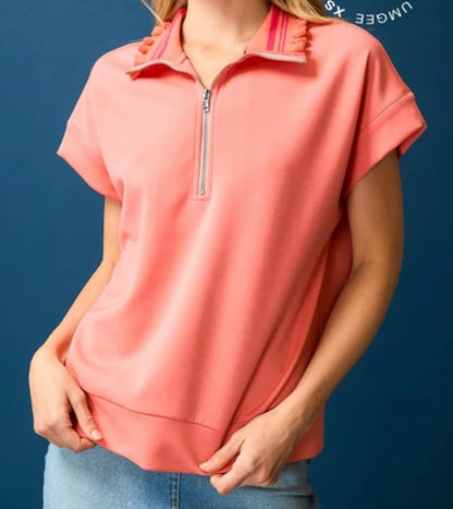 z   Chic Zip-Up Top and Ruffle Trim Short Set