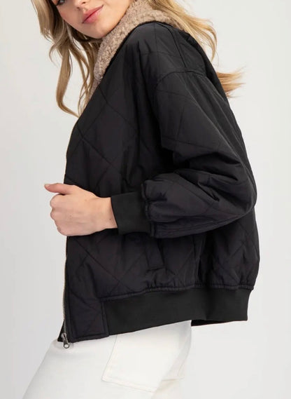 z   Quilted Fur Collar Coat