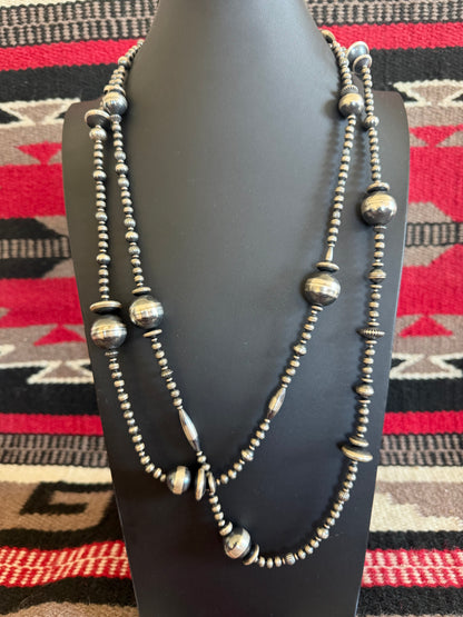 Sterling Silver Handmade Navajo Pearl Necklace 60" Long