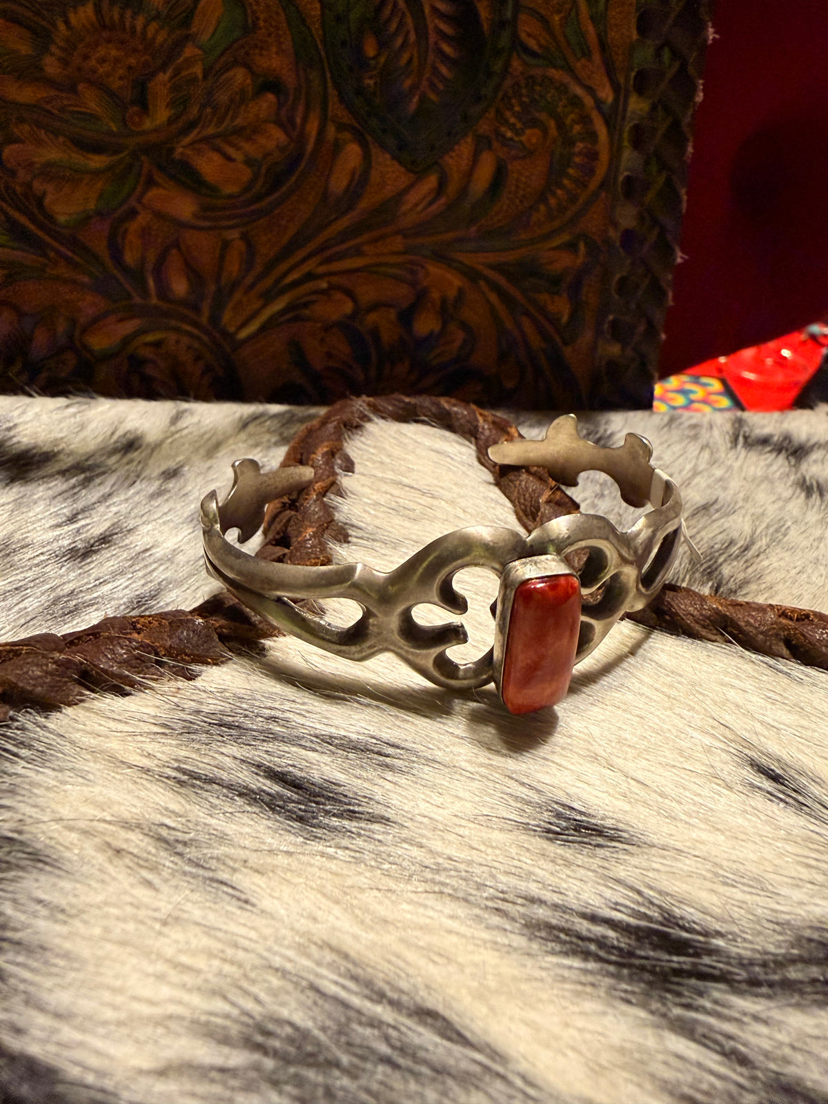 Sterling Silver and Spiny Oyster Sand Cast Cuff