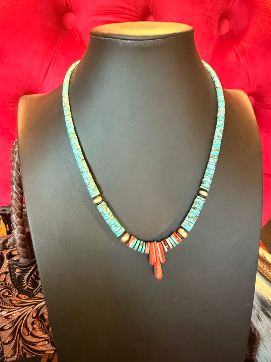 Turquoise and Red Spiny Necklace