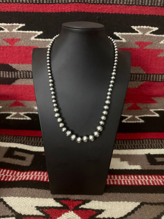 Graduated 2 Sterling Silver Navajo Pearl Necklace 22" Long