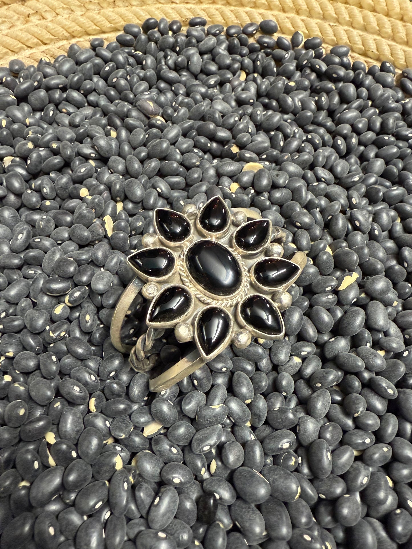 Sterling Silver and Black Onyx Cluster Cuff